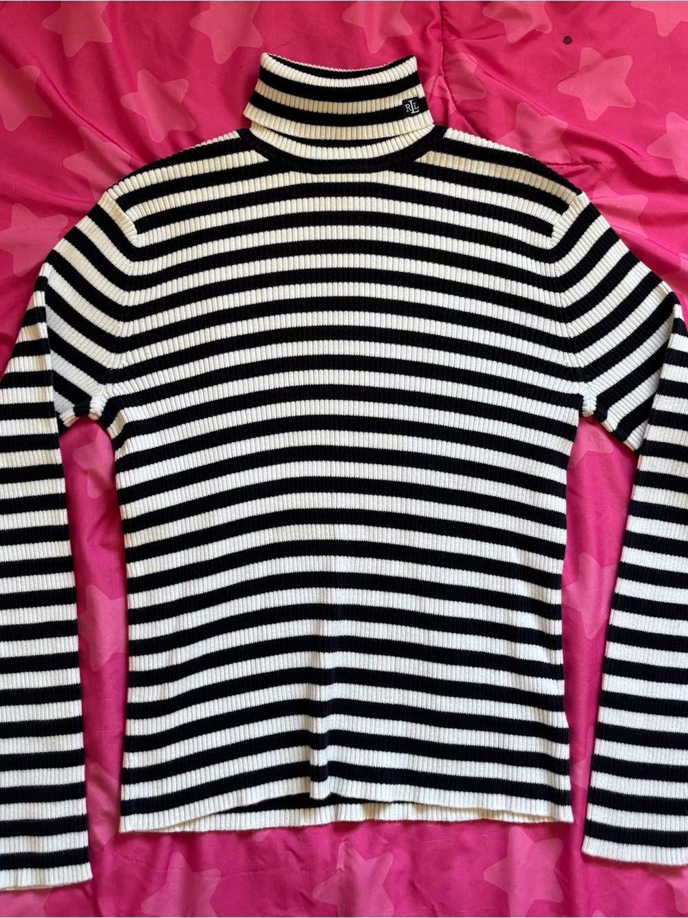 Vintage Ralph Lauren Striped Ribbed Turtleneck Sweater Size Large